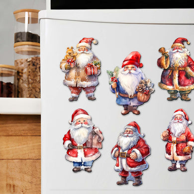 Santa Decorative Eco Wood Magnets Set of 6 by G. Debrekht - Christmas Santa Snowman Decor - 8090009G-S6