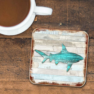 Shark Coastal Wooden Cork Coasters Gift Set of 4 by Nature Wonders - Coastal Sea-Life Decor - 8198515-9C-S4