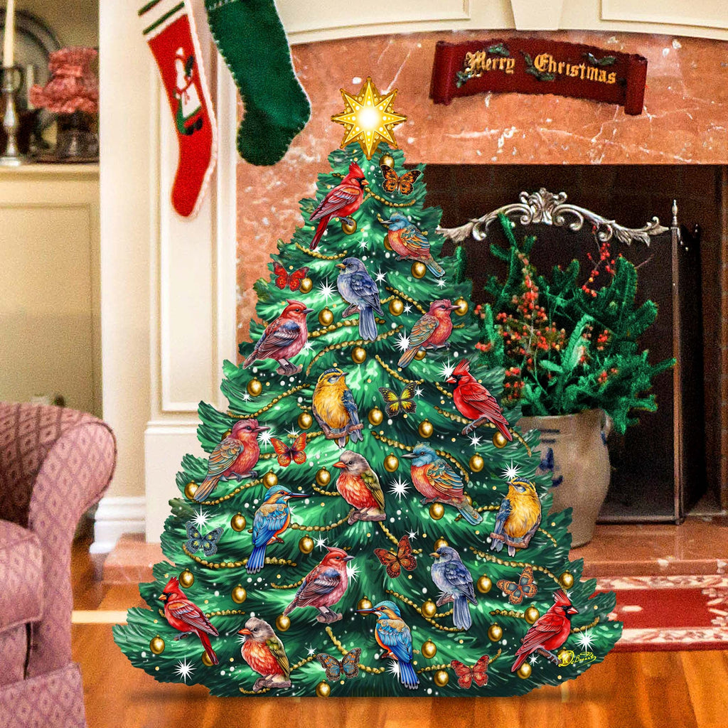 Christmas Birds-Themed Christmas Tree Outdoor Indoor Decor Wooden Christmas Decoration by G. Debrekht Christmas Decor - 8191511F