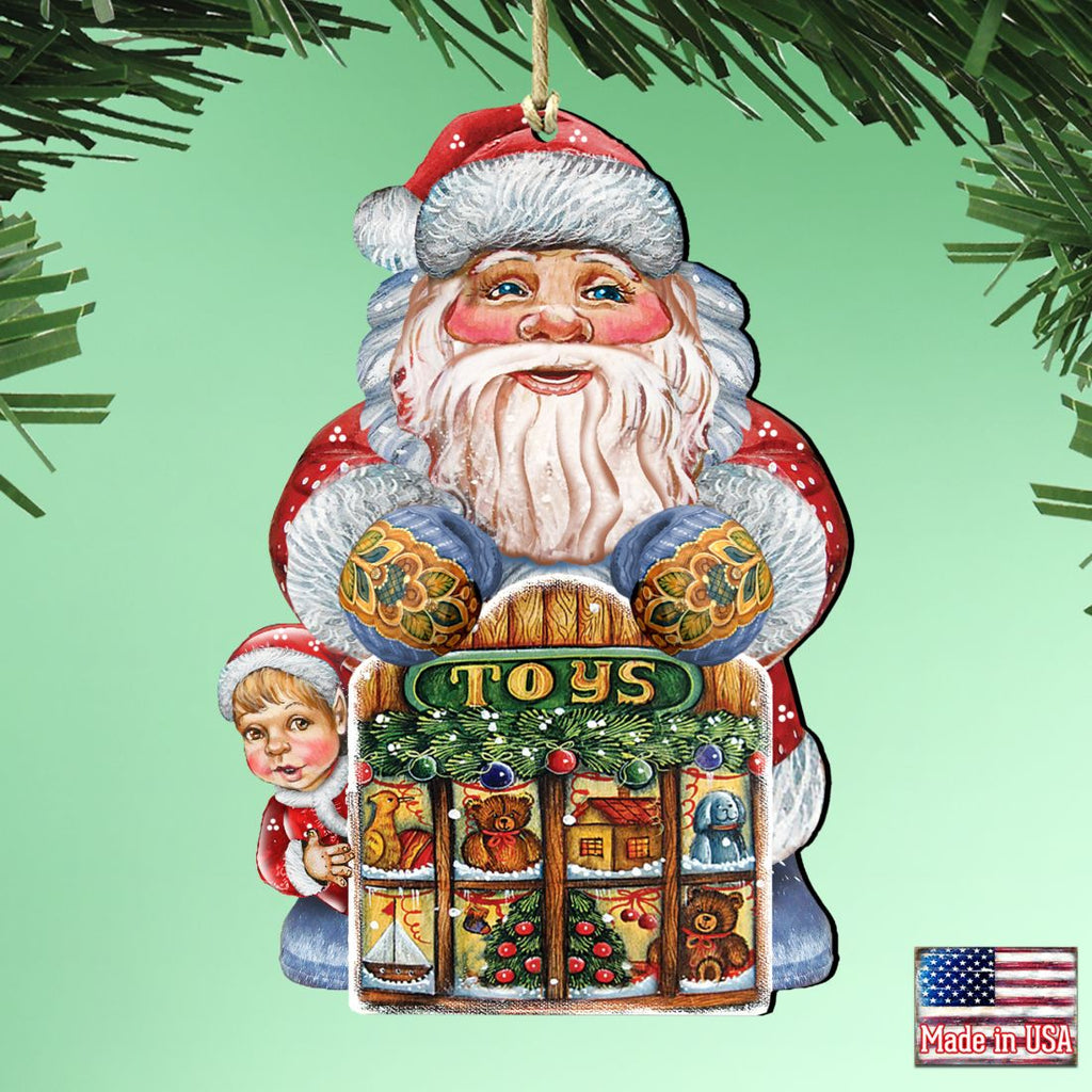 Toy Shop Santa Christmas Wooden Ornaments by G. DeBrekht - Christmas Santa Snowman Decor - 8119172