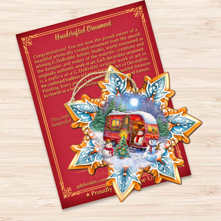 Snowman's Family Snowflake Wooden Ornaments by G. Debrekht - Christmas Santa Snowman Decor - 8688428