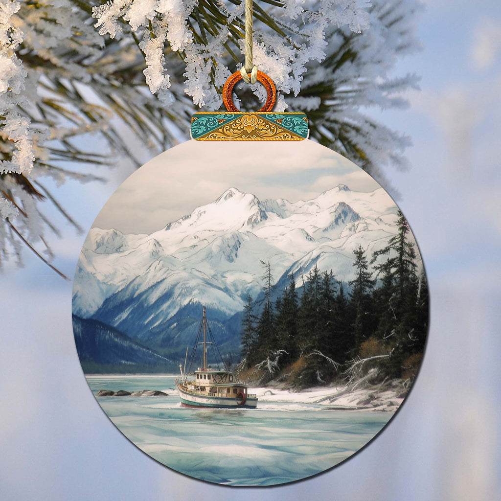Alaskan Mountain Fishing Wooden Ornaments by G.Debrekht - Wildlife Holiday Decor - 870069