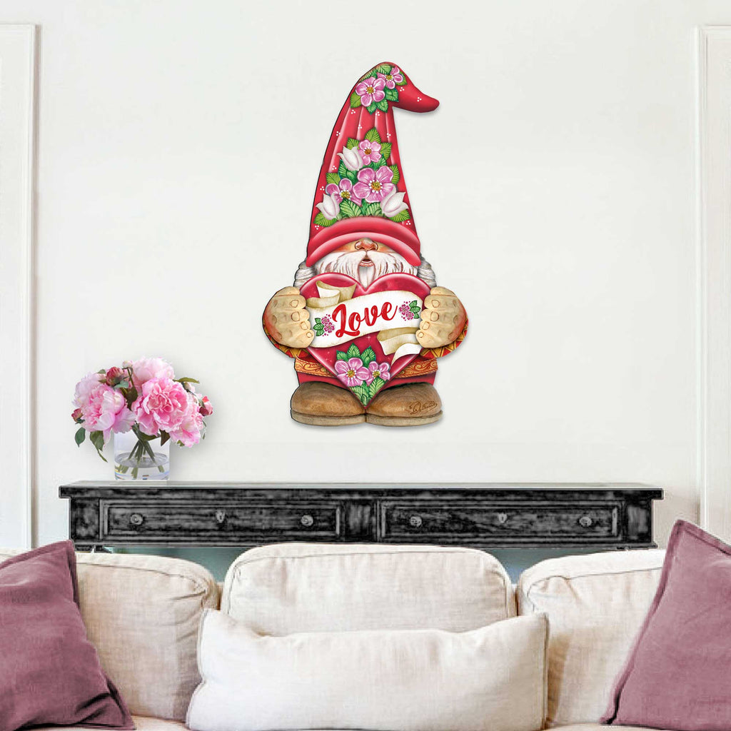 Love Gnome Wooden Door Hanger Wall Art by G. DeBrekht - Love Family Kids Decor - 8611018H