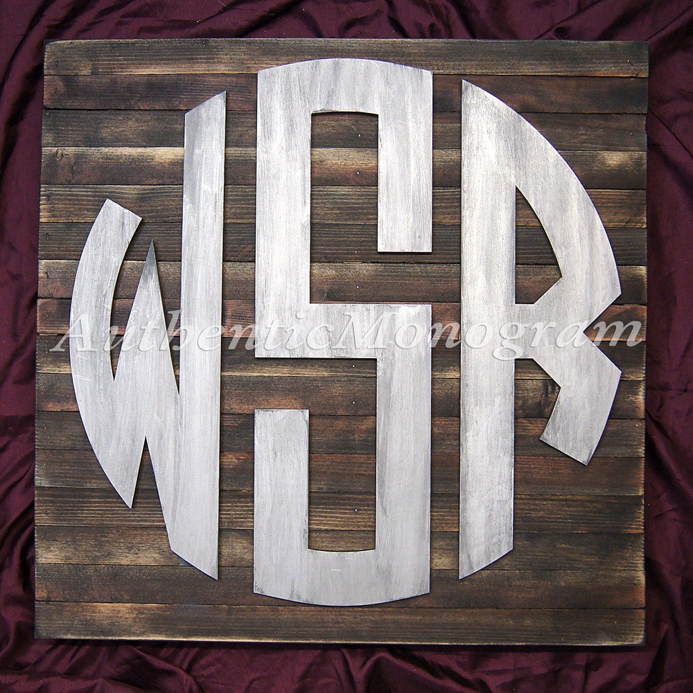 Personalized gifts 3 letter Monogram Circle Script mounted on Distressed wooden Board Home Decor Wedding Baby gift 5116P