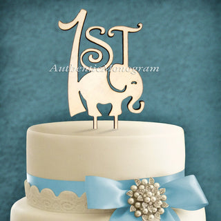 First Birthday Elephant Cake Topper. Natural Wood, Birthday, Nursery, Baby, Newborn, Celebration, 4113