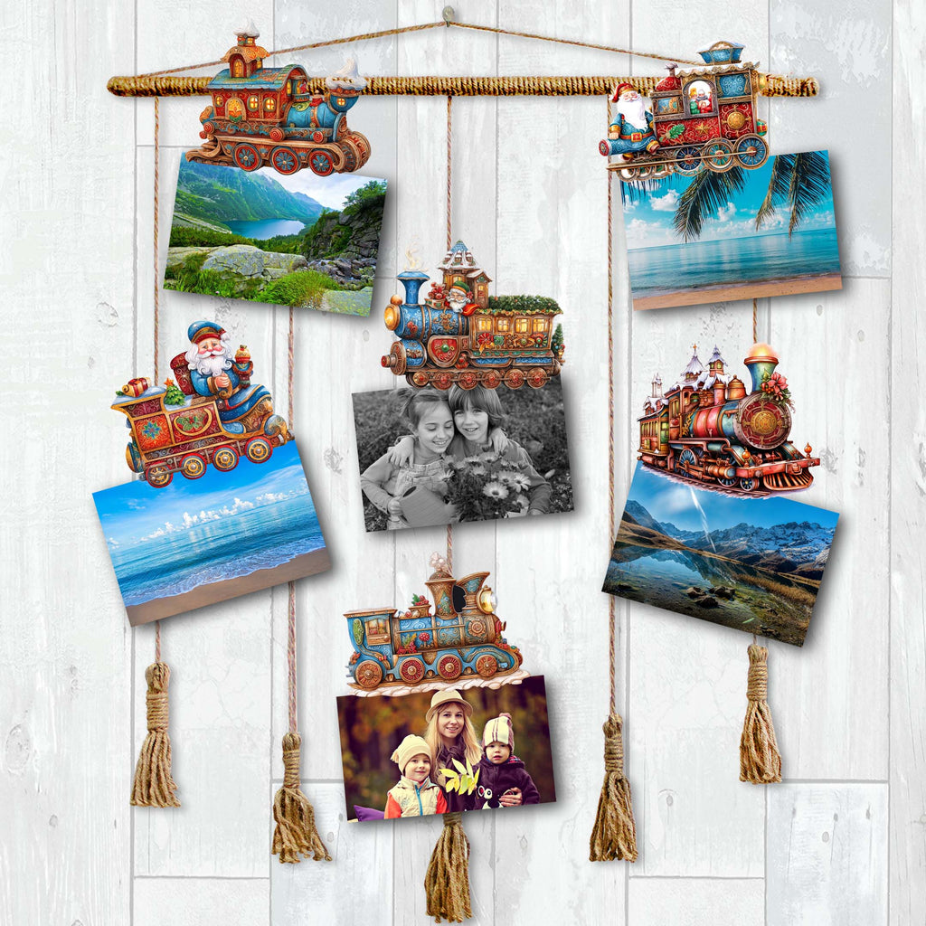 Santa Christmas Train Clip-On Eco Wood Decorative Ornaments Set of 6 by G. Debrekht - Christmas Decor - 8090123C-S6