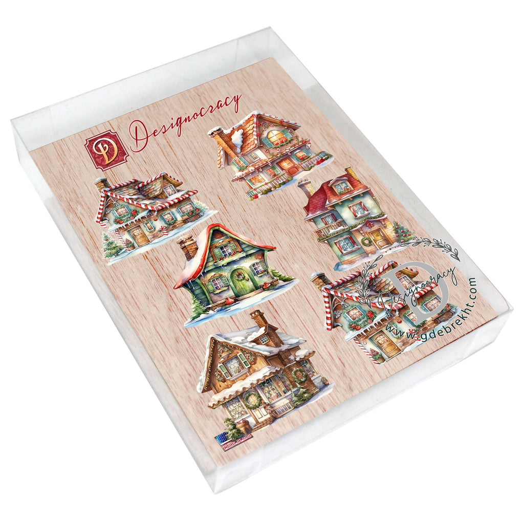 Dream Houses Decorative Eco Wood Magnets Set of 6 by G. Debrekht - Christmas Decor - 8090029G-S6