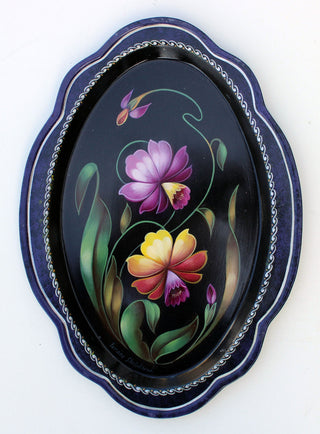 One-of-a-Kind Authentic Zhostovo Metal Tray Hand-Painted by Tatiana Sholokhova 13 x 95 - Functional Kitchenware for Table and Unique Wall Decor