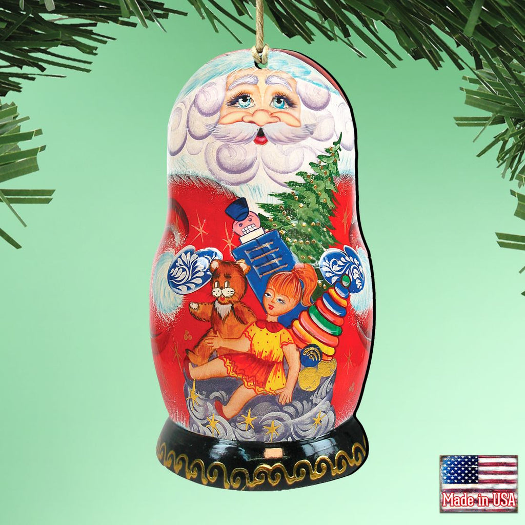 Gift Bag Santa Nesting Doll Wooden Ornaments by G. DeBrekht - Christmas Santa Snowman Decor - 8110715