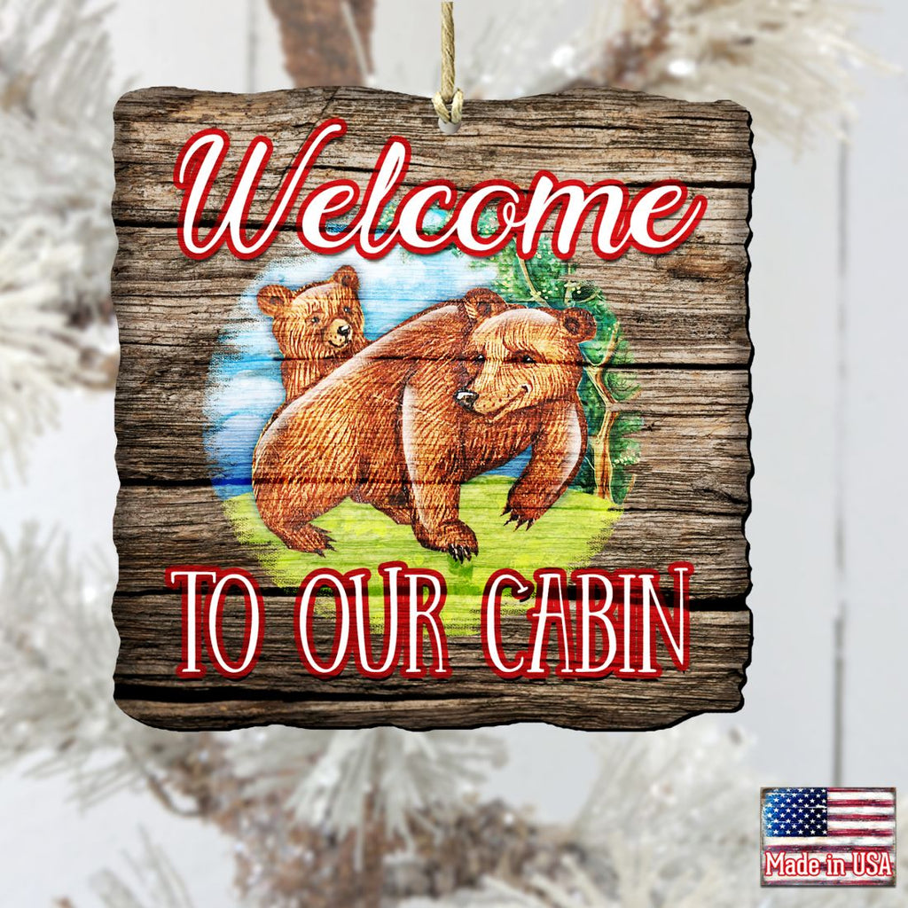 Bear Cabin Woodsy Wooden Ornaments by G. DeBrekht - Wildlife Holiday Decor - 8114080