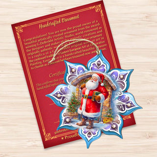 Santa with Book Snowflake Wooden Ornaments by G. Debrekht - Christmas Santa Snowman Decor - 8688420