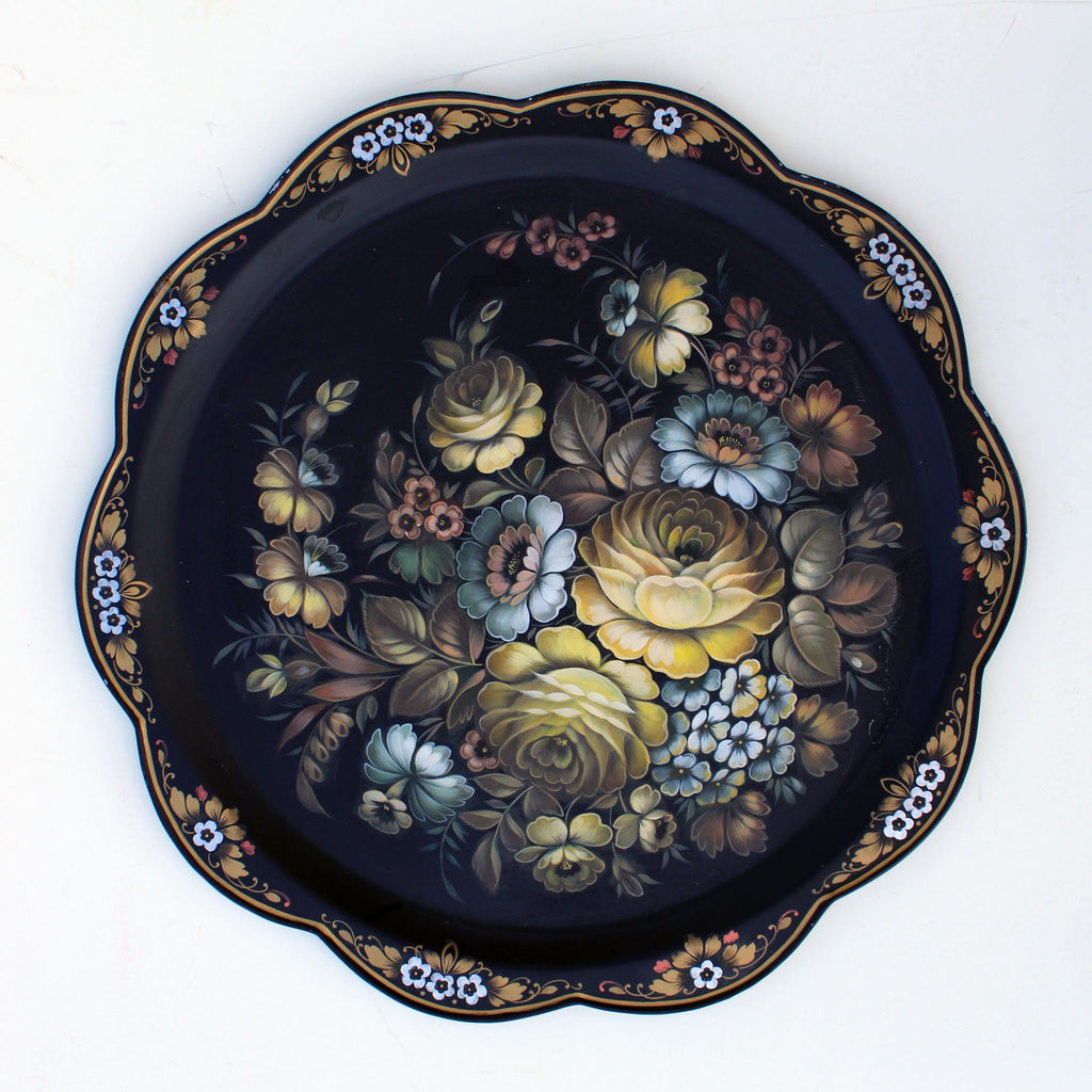 One-of-a-Kind Authentic Zhostovo Metal Tray Hand-Painted by Tatiana Sholohova - 17 D Functional Kitchenware Table and Unique Wall Decor