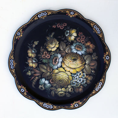 One-of-a-Kind Authentic Zhostovo Metal Tray Hand-Painted by Tatiana Sholohova - 17 D Functional Kitchenware Table and Unique Wall Decor