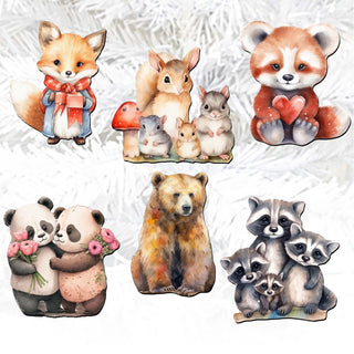 Forest Animals Clip-On Eco Wood Decorative Ornaments Set of 6 by G. Debrekht - Christmas Decor - 8090021C-S6