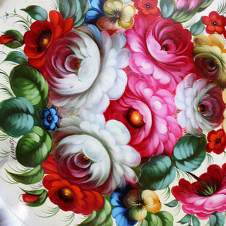 Authentic Zhostovo Hand-Painted Metal Tray - 17x17 - Floral Kitchenware and Gift A One-of-a-Kind Work of Art by G. Debrekht - Functional Kitchenware and Table Decor - Unique Wall Decor