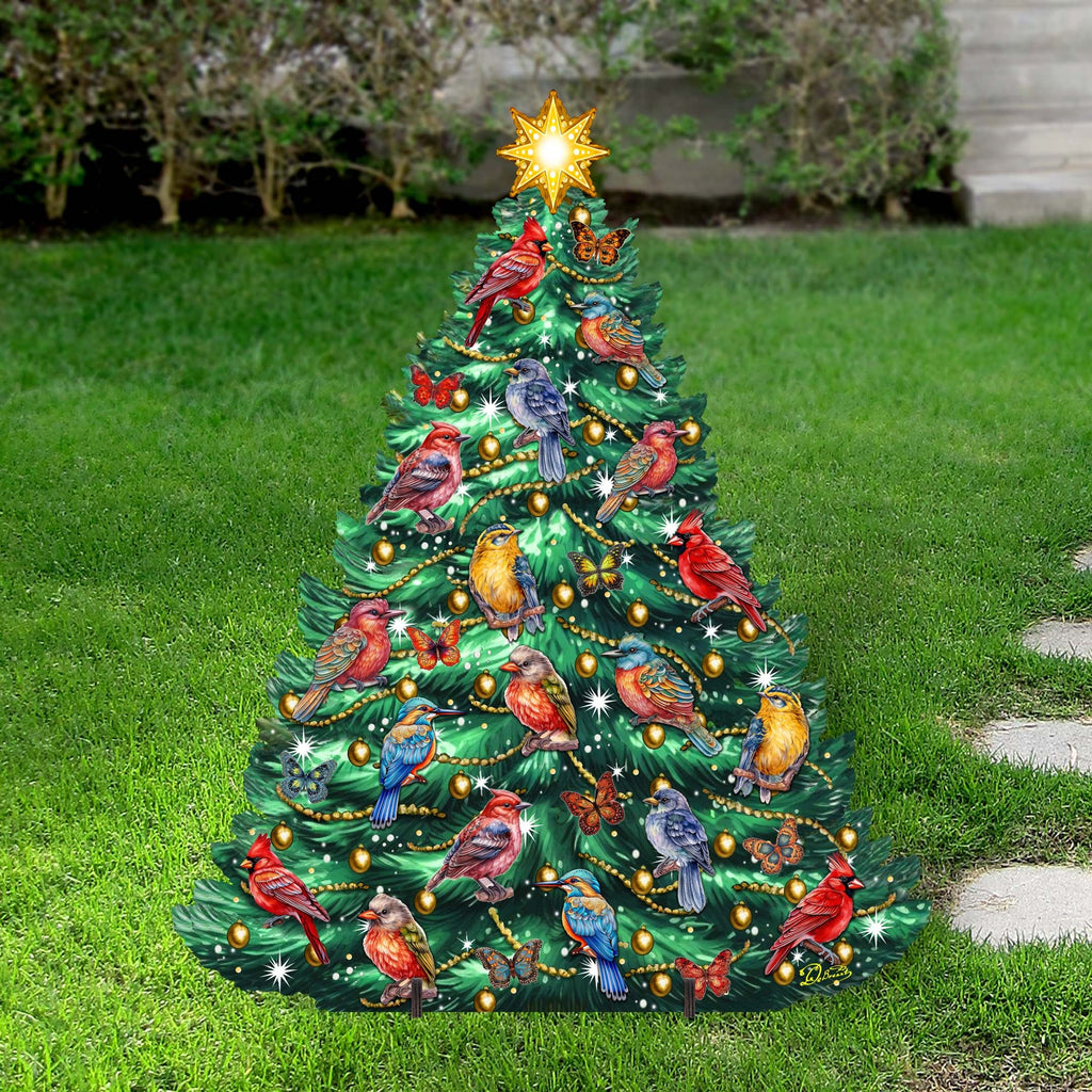 Christmas Birds-Themed Christmas Tree Outdoor Indoor Decor Wooden Christmas Decoration by G. Debrekht Christmas Decor - 8191511F