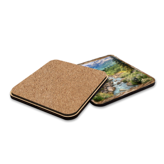 Mountain River Wooden Cork Placemat and Coasters Gift Set of 7 by Nature Wonders Nature Wildlife Decor - 85407C-S7