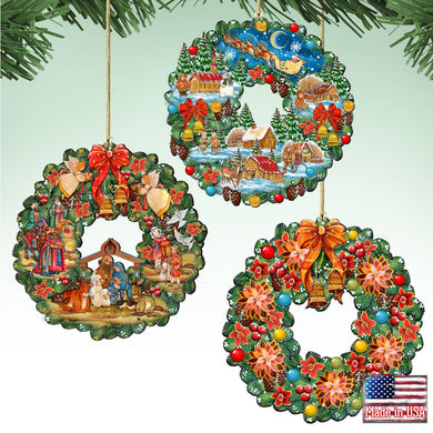 Wreaths Keepsake Wooden Ornaments Set of 3 by G. DeBrekht - Christmas Decor - 8100111S3