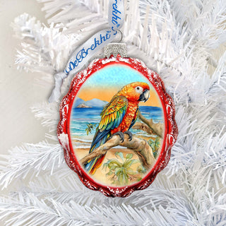 Coastal Christmas Decor - Parrot Keepsake Glass Ornaments by G. Debrekht - Coastal Holiday Decor - 777393