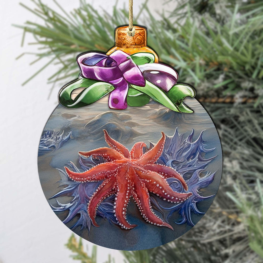 Sunflower Sea Star Bow Wooden Ornaments by G.Debrekht - Wildlife Holiday Decor - 870018