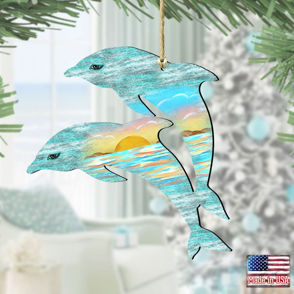 Dolphins Wooden Ornaments by G. DeBrekht - Coastal Holiday Decor - 8198519
