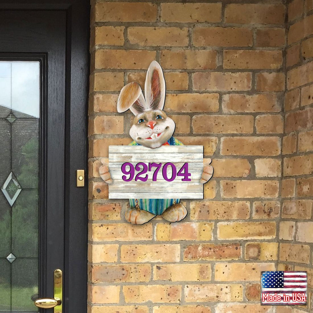 Bunny Greeter Wooden Personalized House Number Sign - Easter Spring Decor - Handcrafted Wooden Address Sign - MA81544232