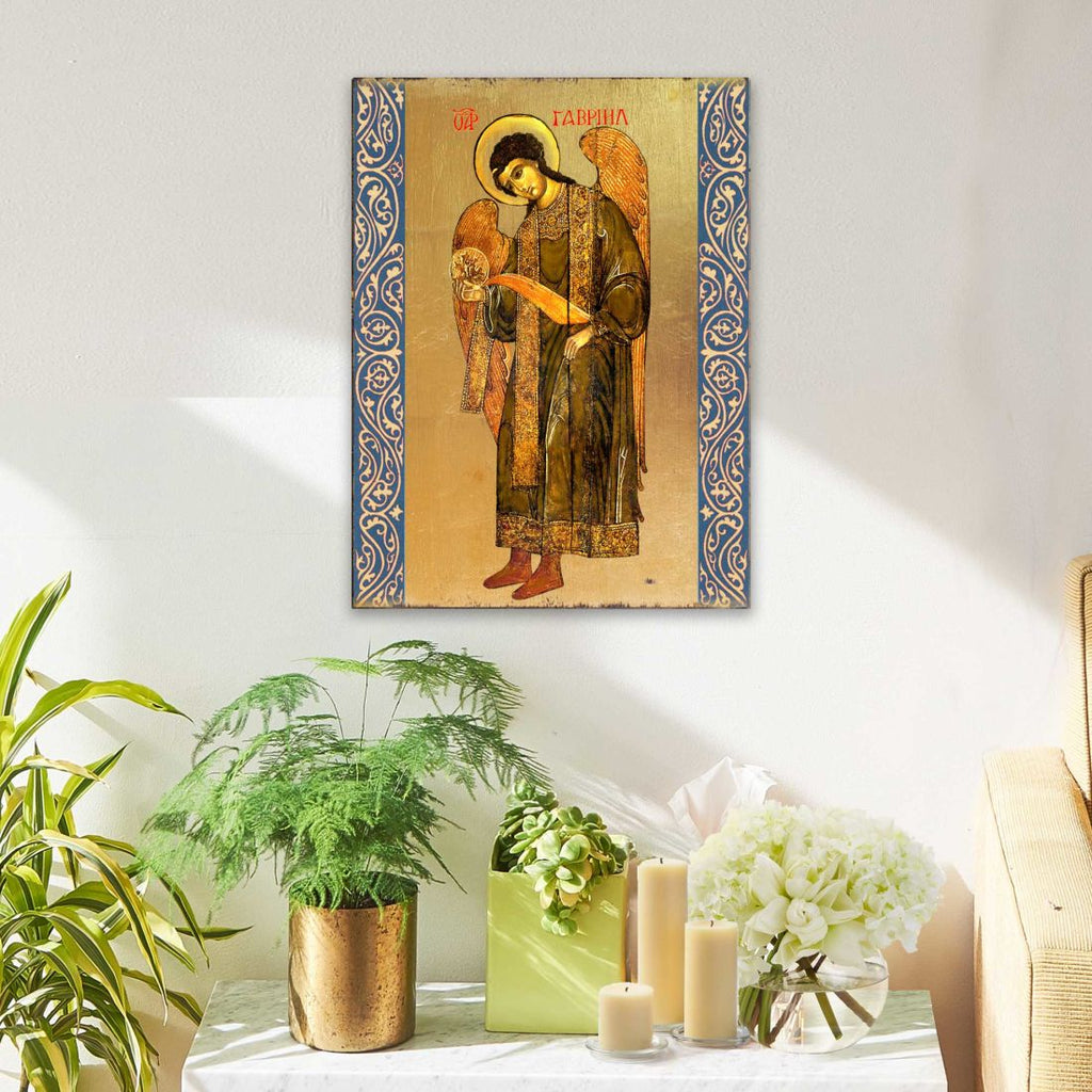 Saint Gabriel the Archangel Wooden Gold Plated Religious Christian Sacred Icon - Inspirational Icon Decor - 85041