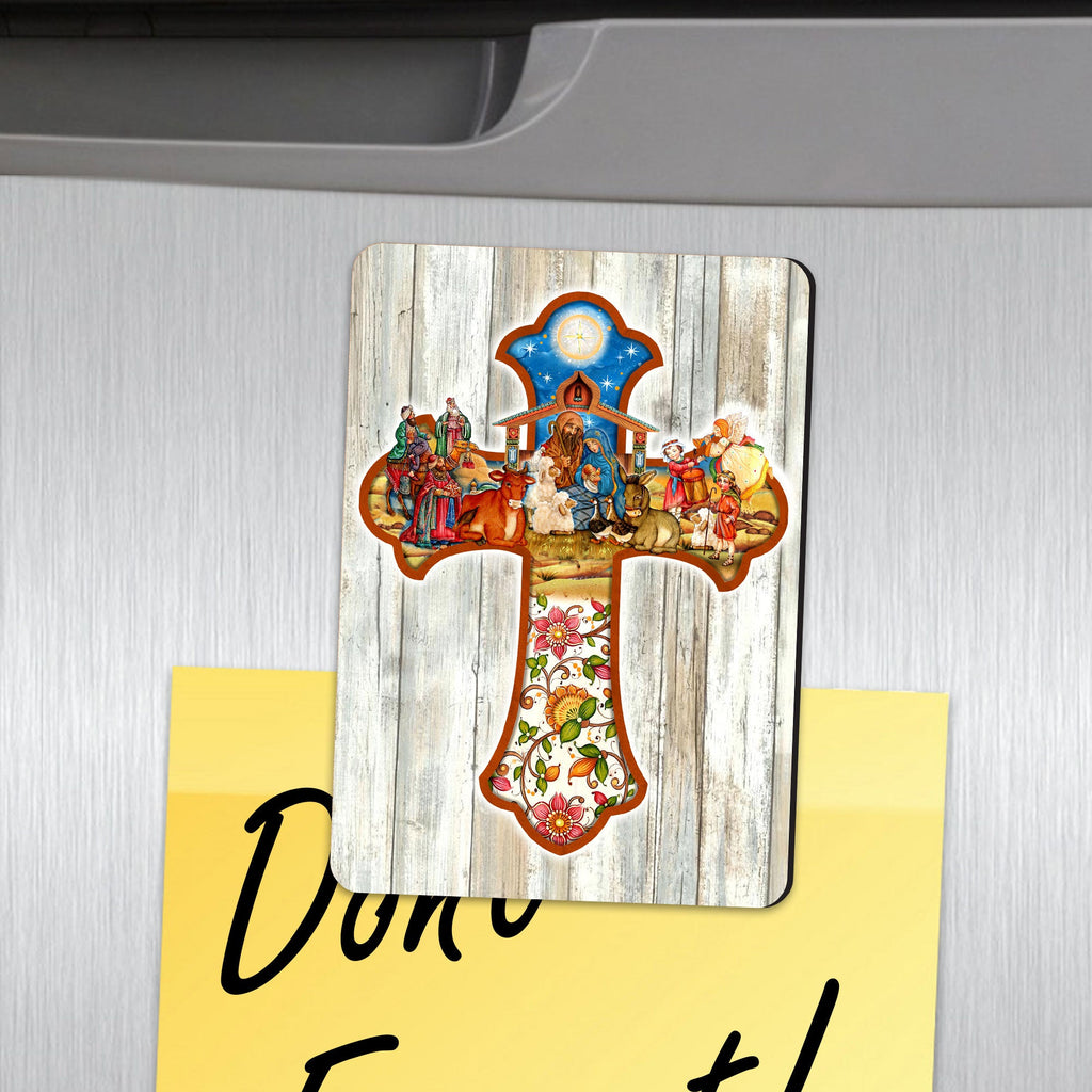 Nativity Cross Shape Refrigerator Magnets Set of 3