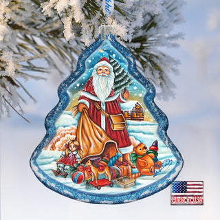 Nordic Santa Tree Glass Ornament by G. DeBrekht - Christmas Santa Snowman Decor - 762-026
