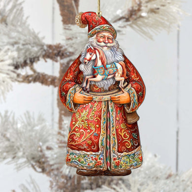Santa's Nostalgic Rocking Horse Wooden Ornaments by G. Debrekht - Christmas Santa Snowman Decor - 8691414
