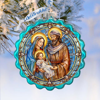 Classical Holy Family Wreath Glass Ornament by G. Debrekht - Nativity Holiday Decor - 759-057