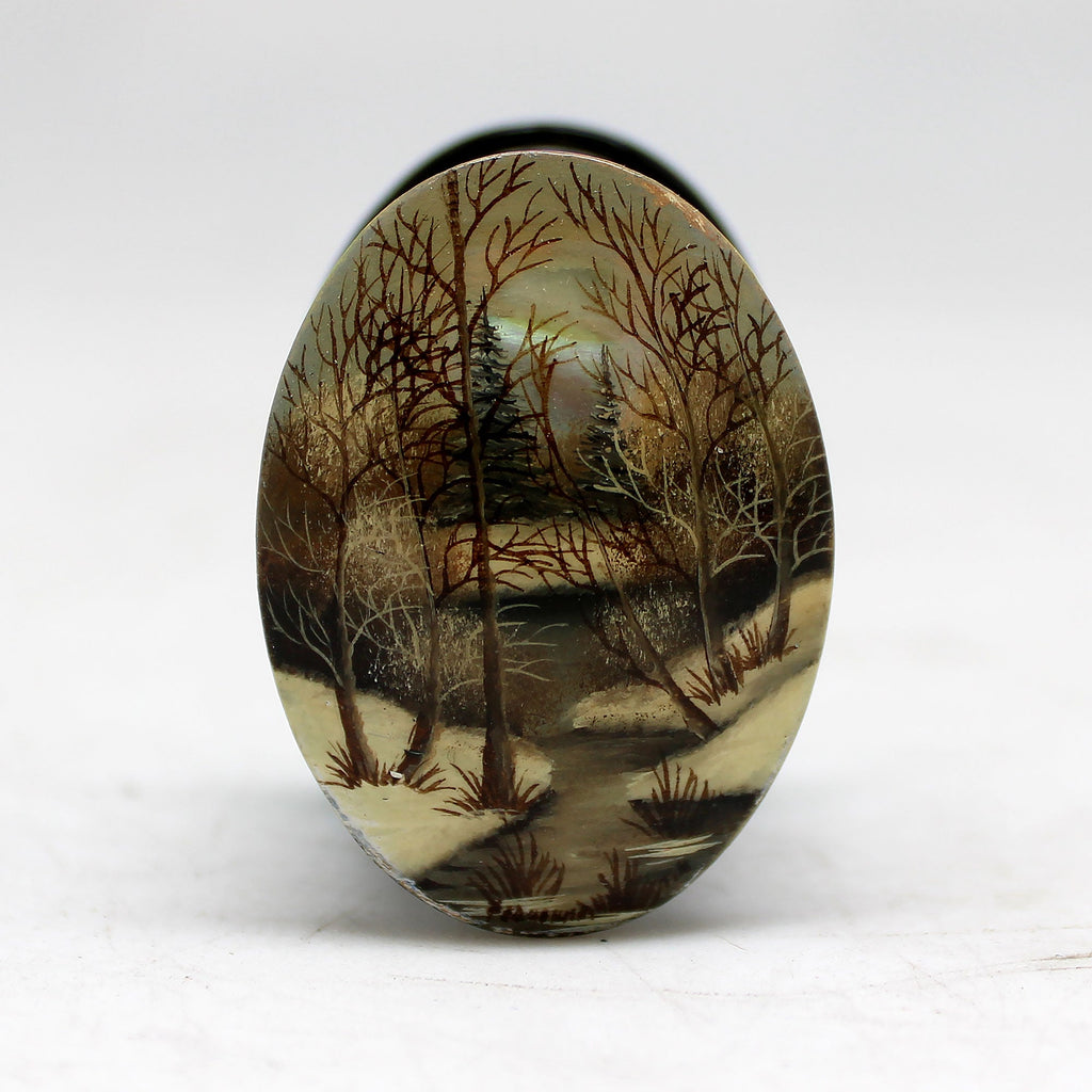 Handpainted One-of-a-Kind Landscape Papier Mache Lacquered Miniature Box 1.5 x 1 Unique Handmade Gift Collectible and Home Decoration