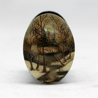 Handpainted One-of-a-Kind Landscape Papier Mache Lacquered Miniature Box 1.5 x 1 Unique Handmade Gift Collectible and Home Decoration