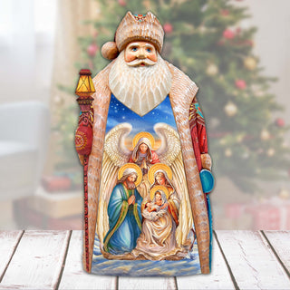 Nativity with Angel Santa Hand-Painted WOODCARVED Masterpiece by G. DeBrekht - Nativity Holiday Decor - 210232SE