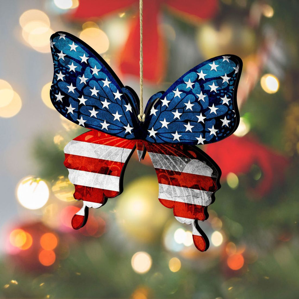 USA Patriotic Butterfly Wooden Ornaments - American Christmas Decor - 8187127