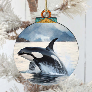 Alaskan Orcas Wooden Ornaments by G.Debrekht - Wildlife Holiday Decor - 870051