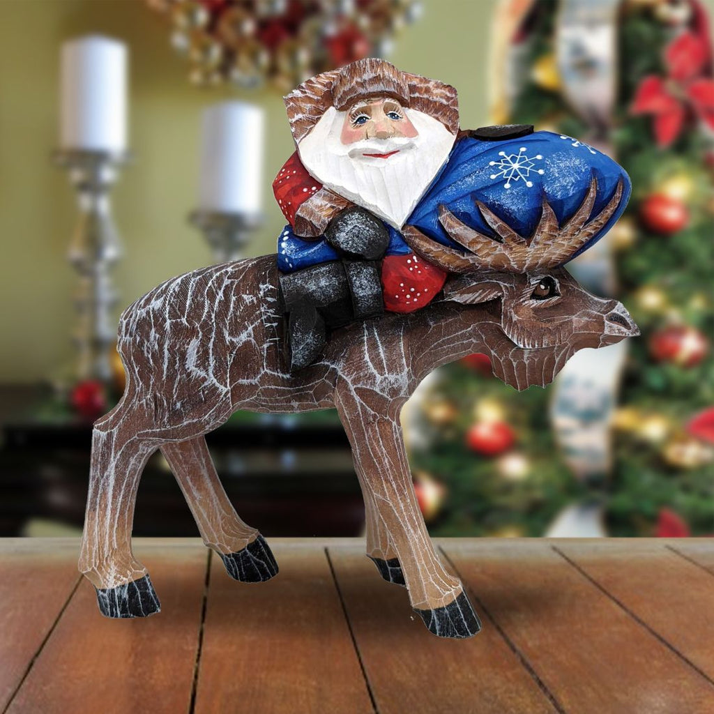 Moose Traveler Santa Hand-Painted WOODCARVED Masterpiece by G. DeBrekht - Wildlife Holiday Decor - 820014
