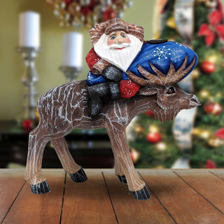 Moose Traveler Santa Hand-Painted WOODCARVED Masterpiece by G. DeBrekht - Wildlife Holiday Decor - 820014