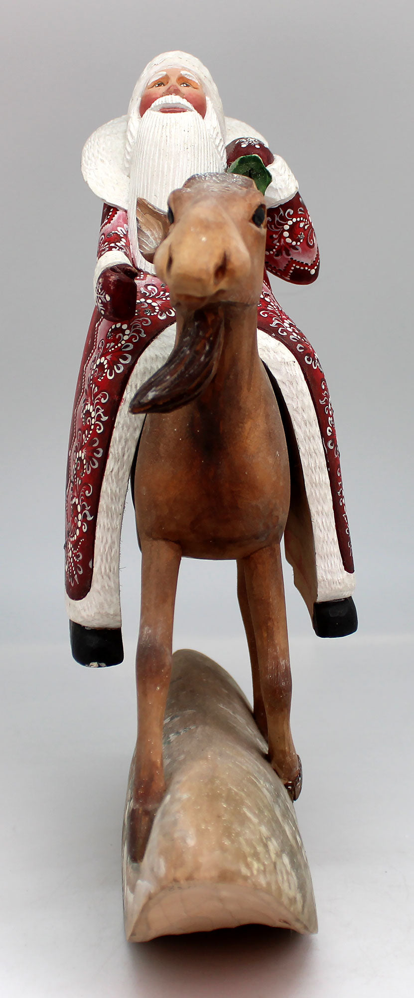 One-of-a-Kind Santa on the Moose WOODCARVED Hand Painted Handpainted Figurine 11