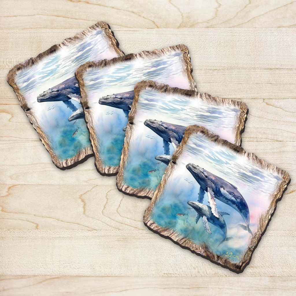 Humpback Whale Wooden Cork Coasters Gift Set of 4 by Nature Wonders Coastal Nature Wildlife Decor - 95395C-S4