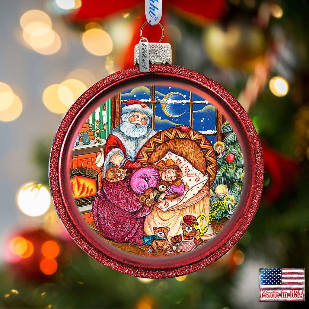 Christmas Night Glass Ornament by G. DeBrekht - Christmas Santa Snowman Decor - 73615C