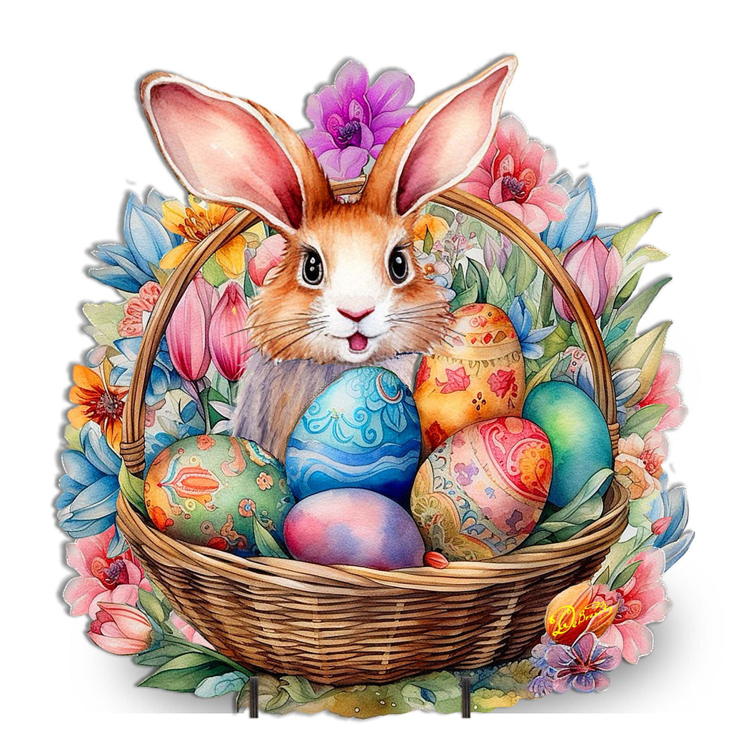 Bunny in a Basket Easter Yard Sign by G. DeBrekht - Easter Spring Decor - 8652764F