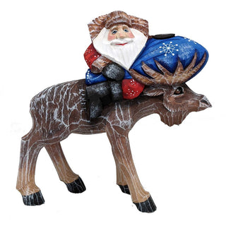 Moose Traveler Santa Hand-Painted WOODCARVED Masterpiece by G. DeBrekht - Wildlife Holiday Decor - 820014