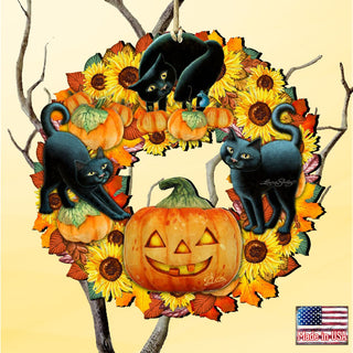 Halloween Cats Wreath Wooden Ornaments by G. DeBrekht - Thanksgiving Halloween Decor - 8185305-4-SL