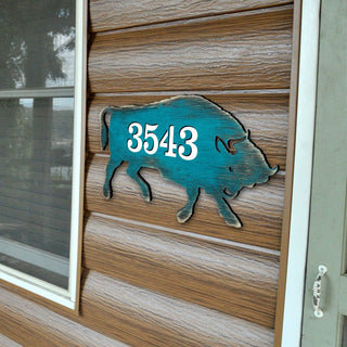 Buffalo Wooden Custom House Number Sign - Nature Wildlife Decor - Handcrafted Wooden Address Sign - MA98226