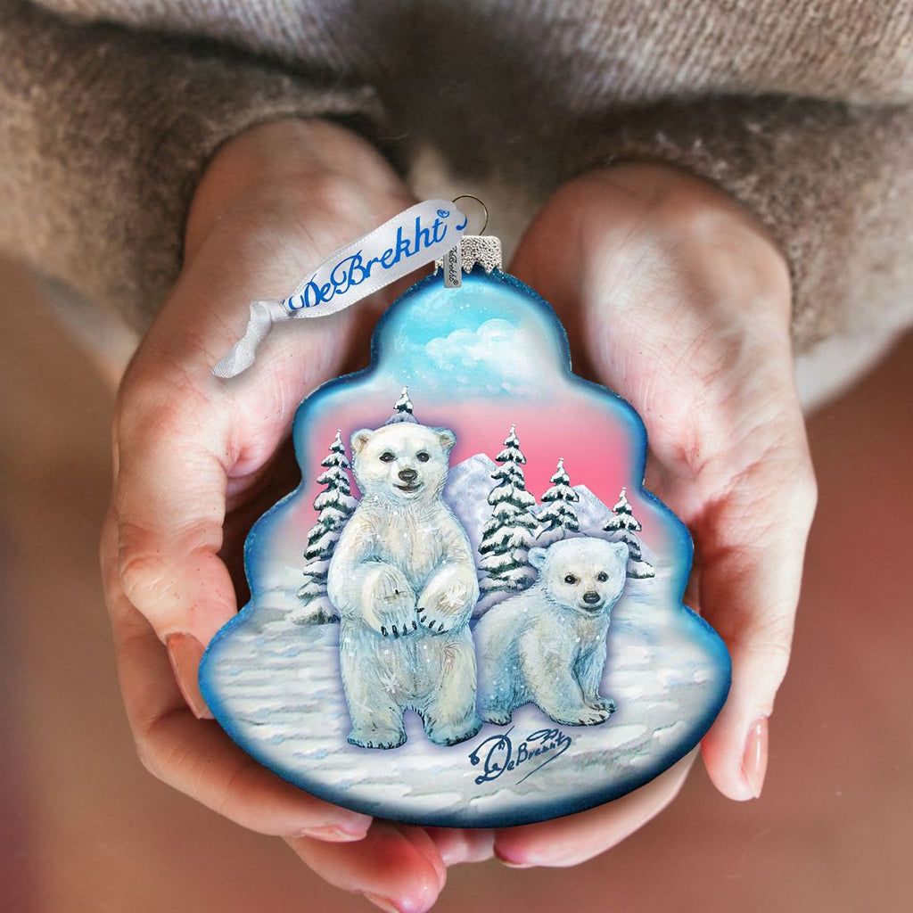 Polar Bear Tree Glass Ornament by G. DeBrekht - Wildlife Holiday Decor - 762-012