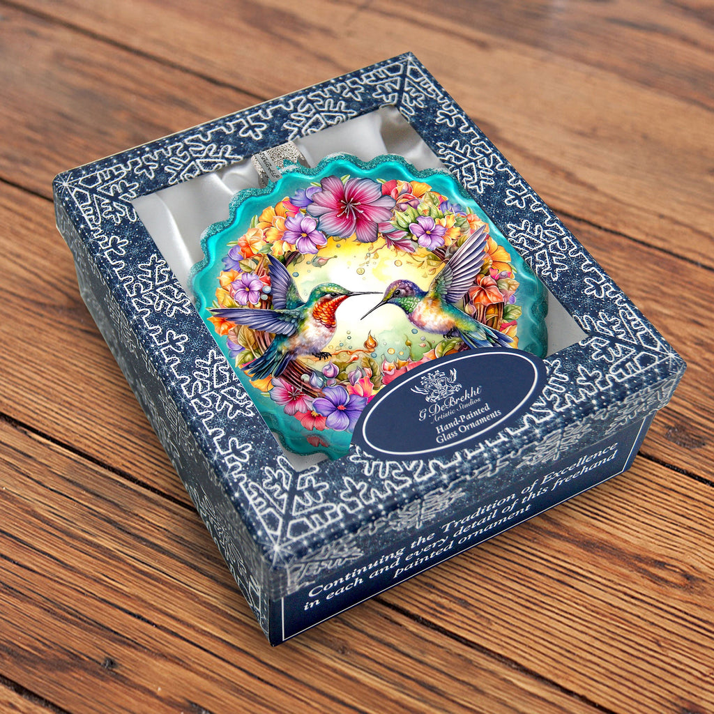 Hummingbirds Wreath Glass Ornament by G. Debrekht - Wildlife Holiday Decor - 759-061