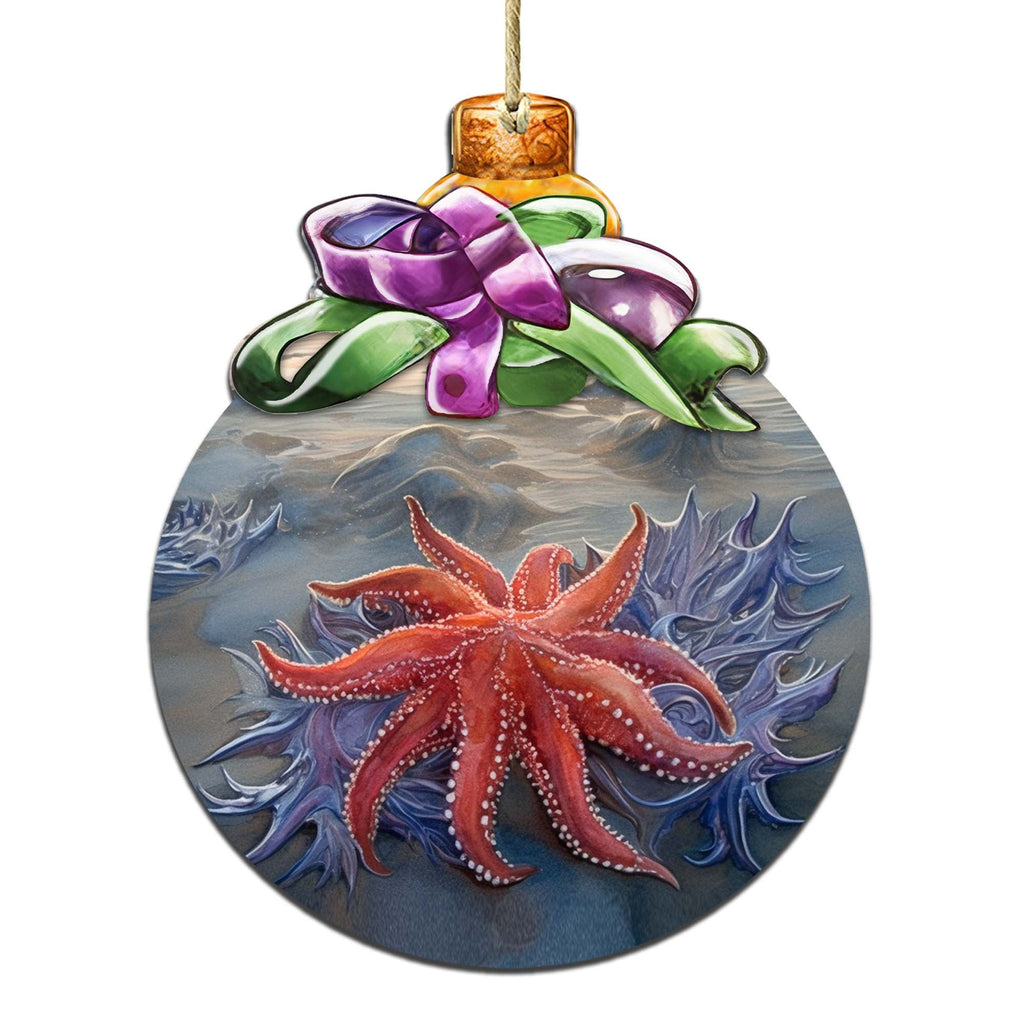Sunflower Sea Star Bow Wooden Ornaments by G.Debrekht - Wildlife Holiday Decor - 870018