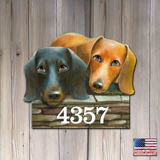 Dachshund Wooden Custom House Number Sign by Laura Seeley - Pets Dog and Cats Decor - Handcrafted Wooden Handcrafted Wooden Address Sign - MA8511016-LS
