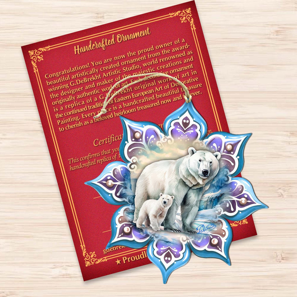 Polar Bear Snowflake Wooden Ornaments by G. Debrekht - Nature Wildlife Decor - 8688408